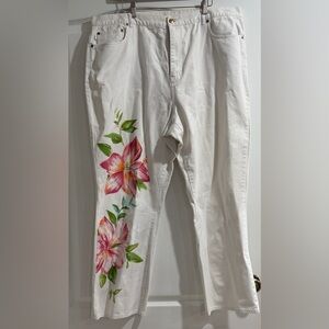 Ralph Lauren White Jeans with Floral Design